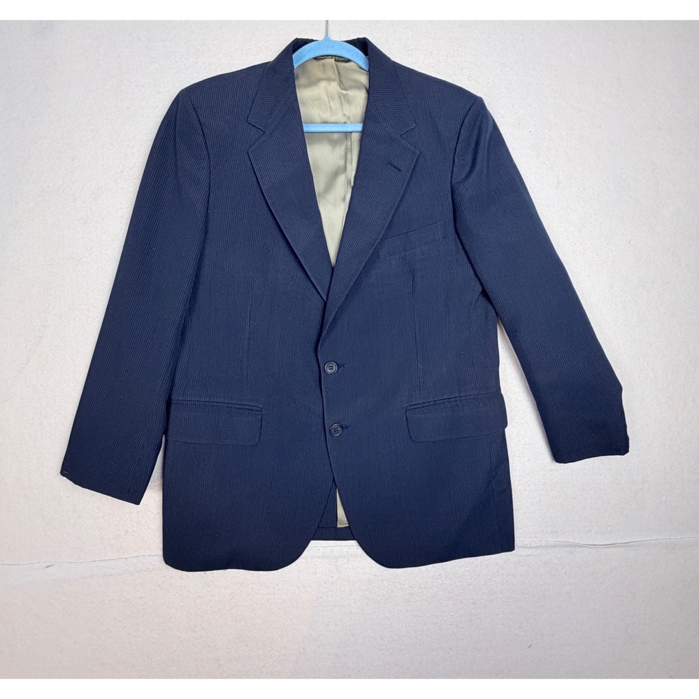 Vintage Johnny Carson Mens Navy Blue Pinstripe Two Button Blazer Sport Coat